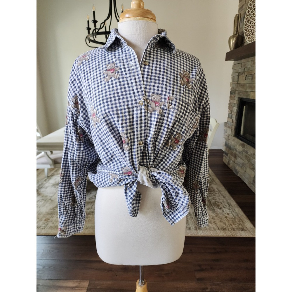 Quizz New York Vintage 90s Teddy Bear Gingham Cotton Button Down Shirt Large